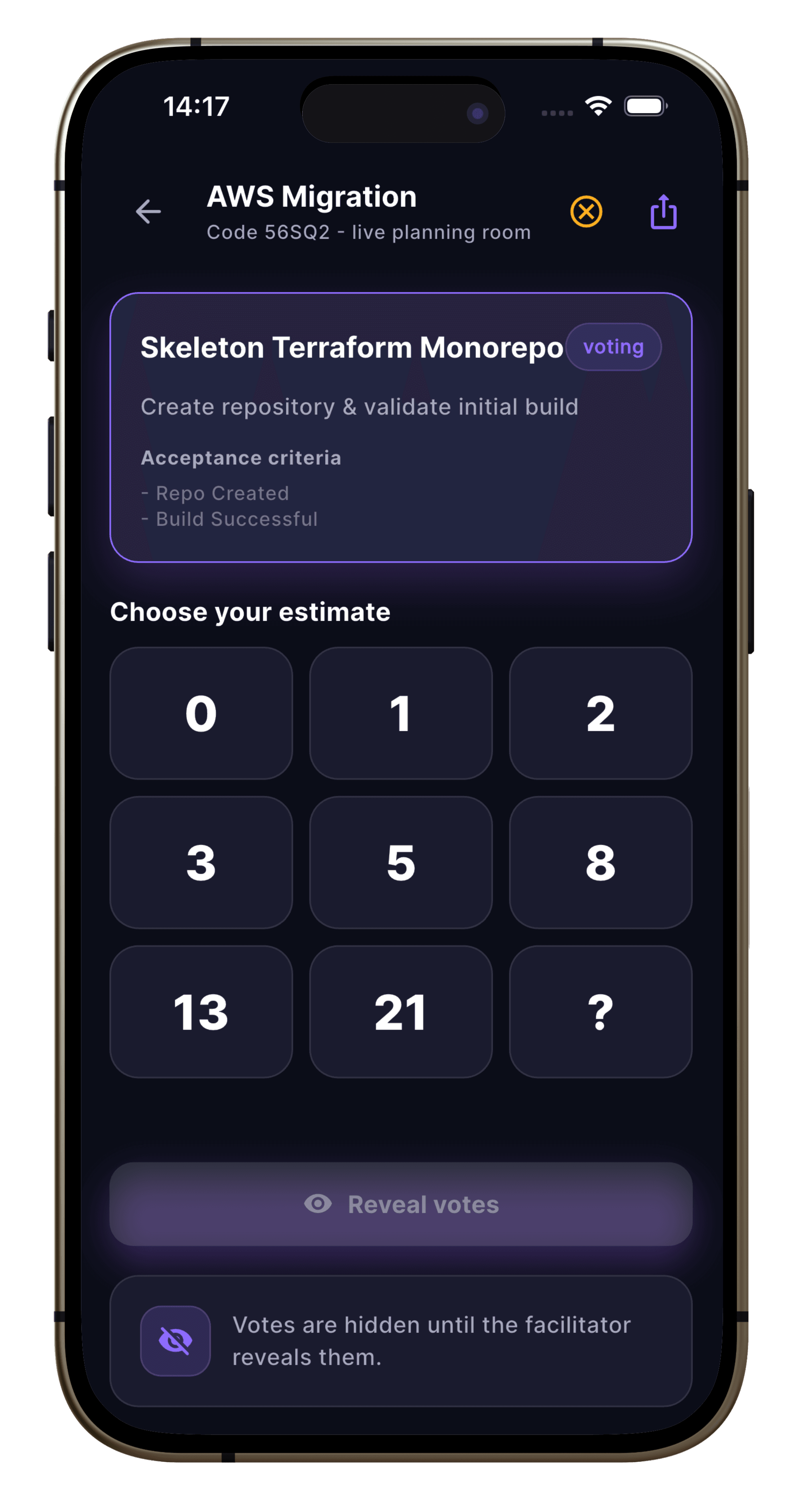 Consensus mobile voting room screen