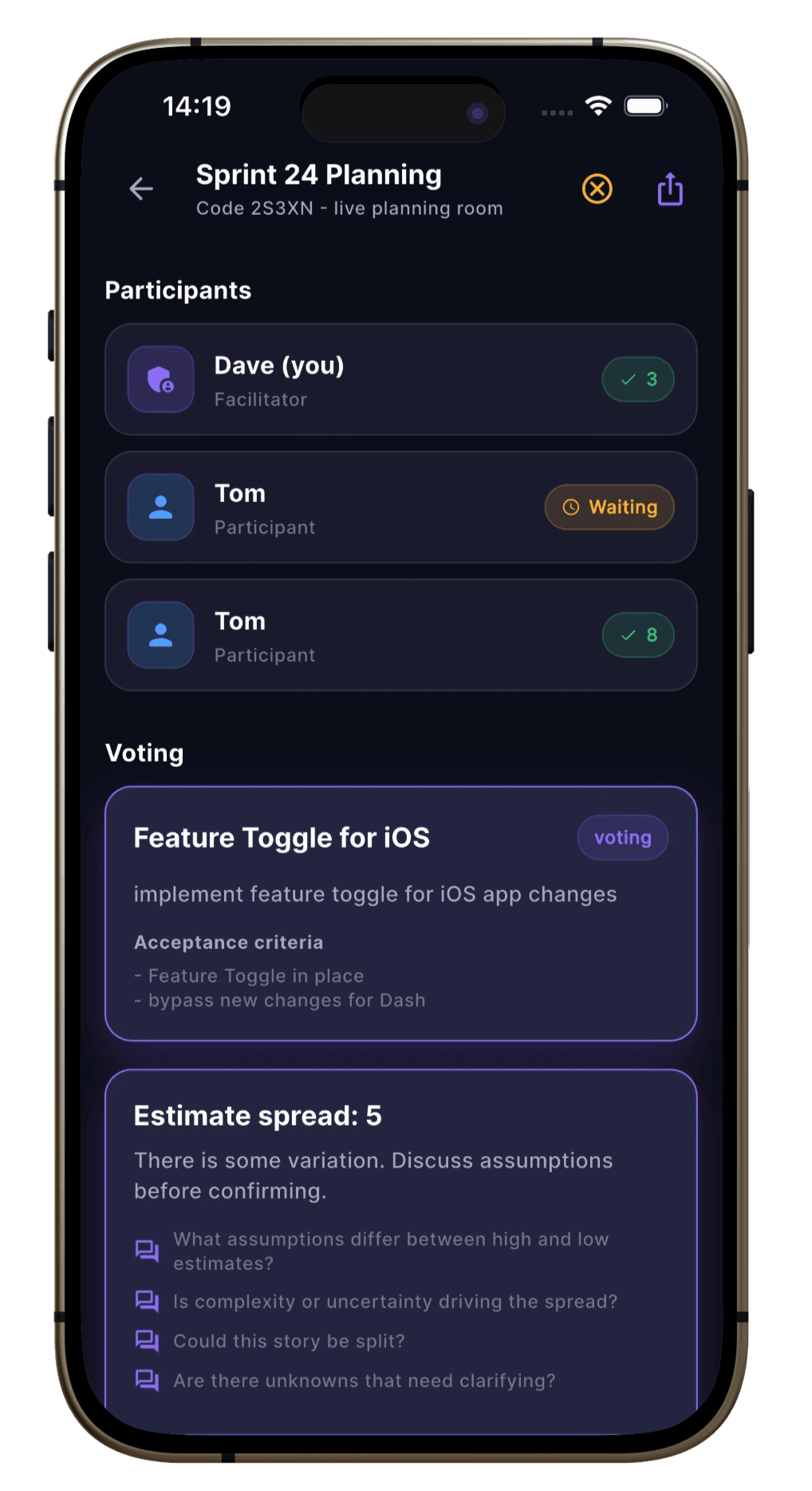 Consensus mobile reveal and alignment screen